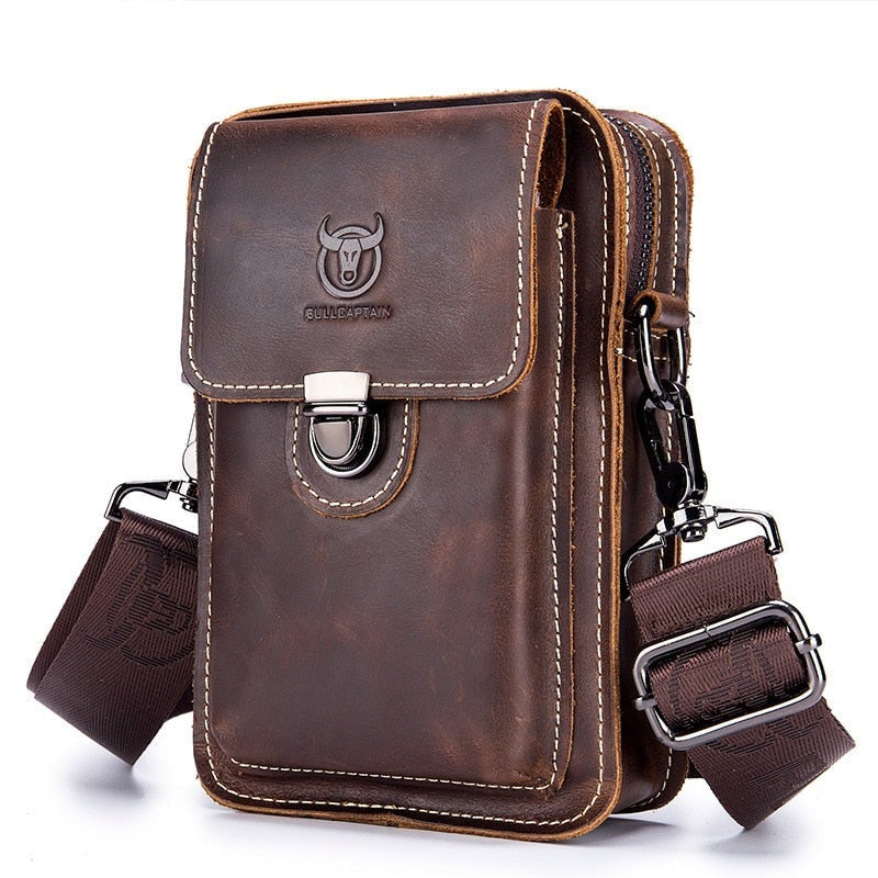 Pochete de Couro Genuíno Masculina - Estilo Bolsa de Ombro