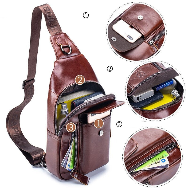 Bolsa Transversal Multifuncional em Couro Genuíno - Masculina