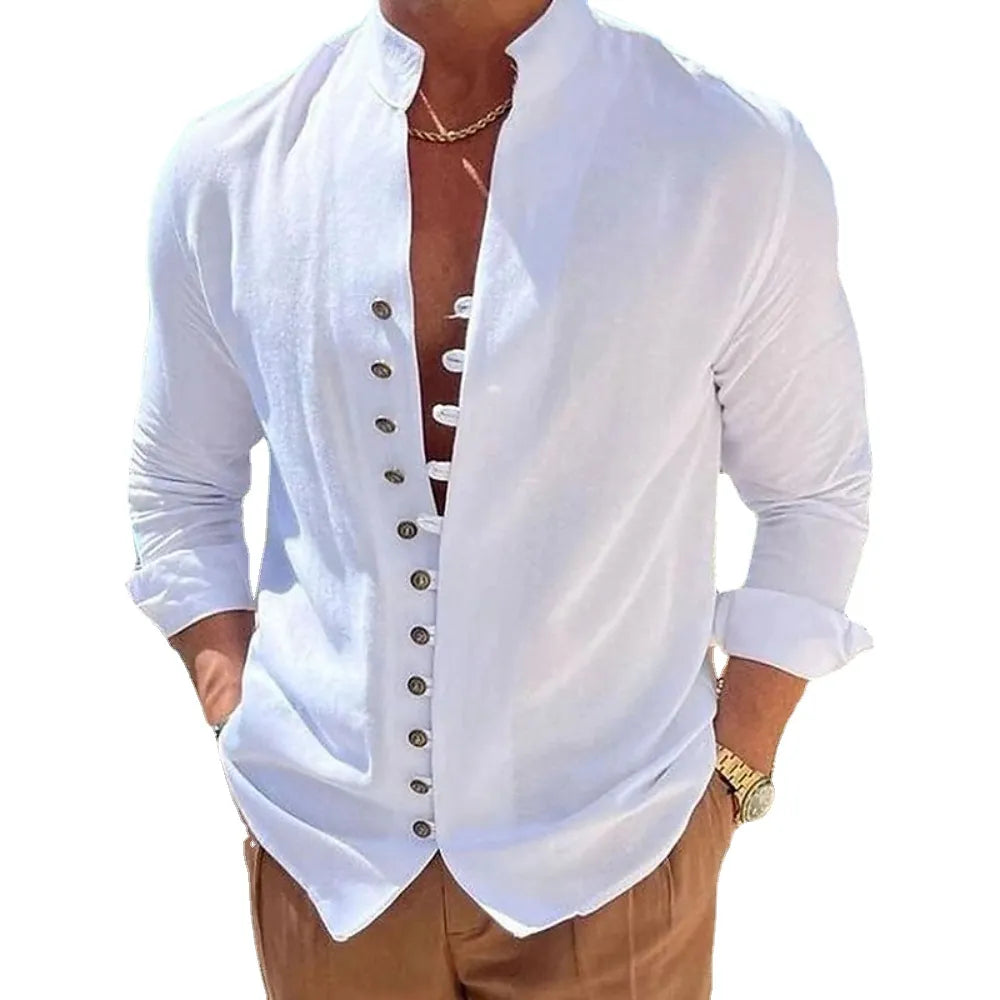 Camisa Casual Vintage Manga Longa Masculina - RetroChic