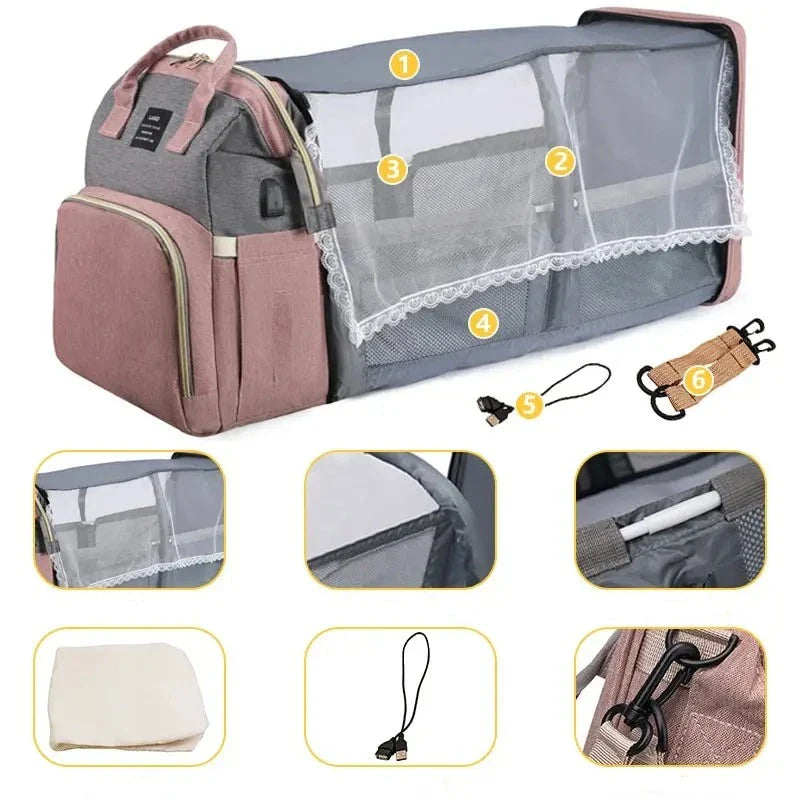 Mochila de Maternidade Impermeável com Berço Retrátil - 2 em 1