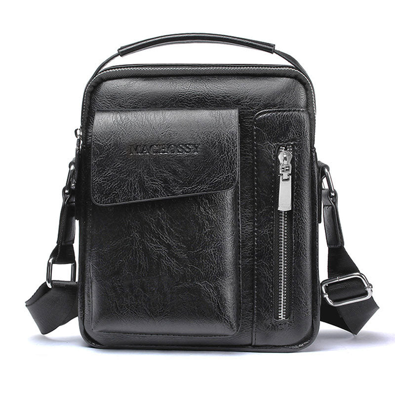 Bolsa Transversal de Couro Masculina Preta