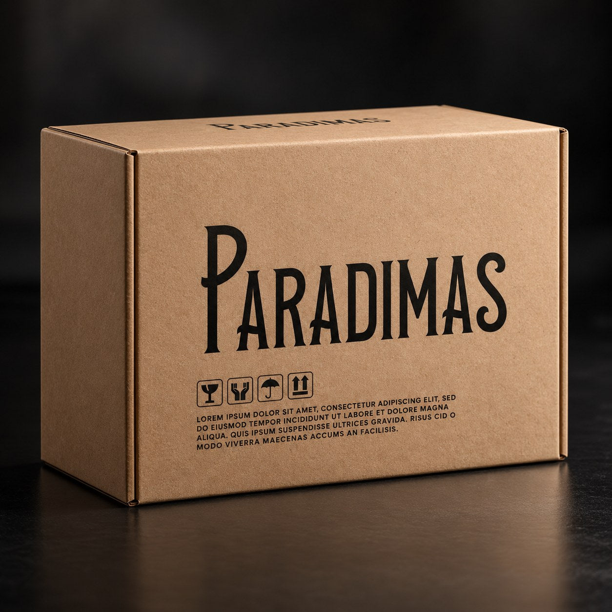 Caixa personalizada da Paradimas em cenário escuro